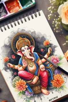 Feeling the creative urge? Wondering how to capture the grace of Ganesha in watercolors? This stunning watercolor painting is bursting with colour and intricate details, perfectly portraying the beloved elephant god. Click to see the full image and get inspired for your own artistic journey! Lord Ganesha Watercolor Painting, Paintings Of Hindu Gods, Artistic Ganesha Painting, Watercolour Ganesha Painting, Ganesh Ji Water Colour Painting, Watercolor Ganesha Painting, Ganesh Ji Drawing Colour, Ganesha Drawing Painting, Canvas Painting Of God