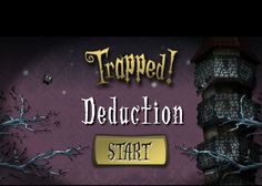 the title screen for trapped deduction, which features a tower with a clock on it