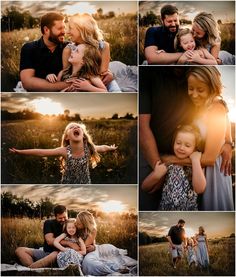 a collage of family photos with the sun setting in the background and one woman holding her child