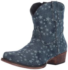 PRICES MAY VARY. 100 % textile All-over star print design Distressed faux leather outsole Snip toe Pull on Denim Boots, Kids Luggage, Luxury Store, Star Print, Pharmacy Gifts, Denim Fashion, Mid Calf, Fashion Boots, Cowboy Boots