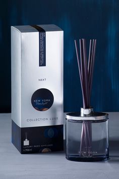 Next New York Moonlight Collection Luxe 170ml Diffuser -  Blue Reed Diffuser Packaging, Chocolate Box Packaging, Toothbrush Holder Wall, Trophy Design, Perfume Packaging, Candle Packaging, Candle Inspiration