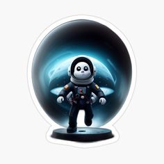 a cartoon character in an astronaut suit inside a snow globe