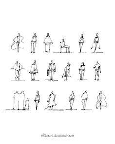 sketches of people standing and sitting in different poses