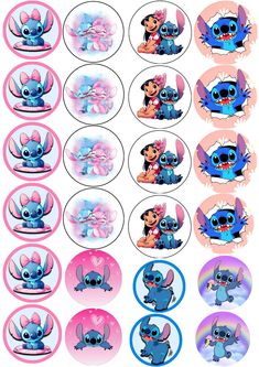 the stickers are all different colors and sizes, including blue with pink trims