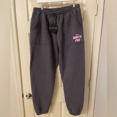 White Fox Boutique Offstage Sweatpants Size Xl -New With Tags -Never Been Worn -Volcanic Color: Grey With Lilac Puffy Letters Whitefox Boutique Outfit, White Fox Pants, White Fox Sweatpants, White Fox Set, Pink Sweatpants Outfit, 2025 Wishlist, Puffy Letters, Light Blue Sweatpants, Colored Sweatpants