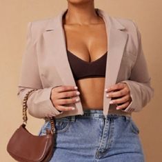 The Tag Says Size 22 But It Fits A Size 18 Or 16 Best Arm Wise. So Ill List It By The Size It Will Fit Trendy Fitted Beige Blazer, Trendy Fitted Brown Blazer, Fitted Beige Blazer For Day Out, Cropped Blazer, Blazer Suit, Chic Outfits, Suit Jacket, Jackets & Coats, Jackets For Women