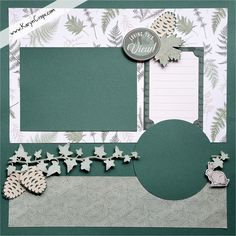 a scrapbook layout with pine cones and leaves