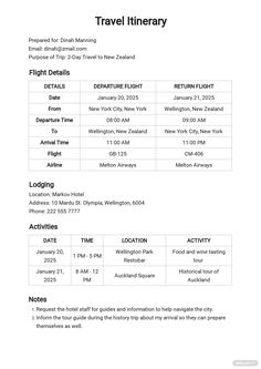 the travel itinerary form is shown in black and white