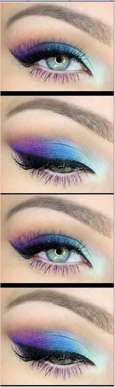 Bright mermaid-like hues. Dramatic Eye Makeup, Purple Makeup, Smink Inspiration, Dramatic Eyes, Makijaż Smokey Eye, Colorful Eye Makeup, Makeup Hacks, Eye Makeup Art