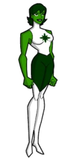 an animated female in green and white with her hands on her hips, looking like she is