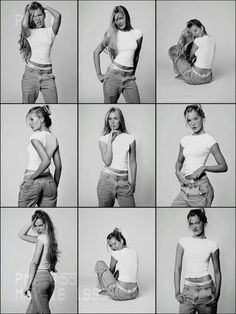 black and white photos of young women in different poses