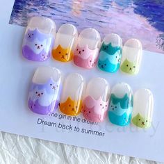 Cute Animal Acrylic Nails, Anime Nails Designs, Witch Nail Art, Cat Nail Designs, Art Tattoo Design, Nail Art Tattoo, Nail Art Cute, Cat Nail Art, Kawaii Nail Art