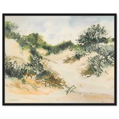 a painting with trees and sand in the background