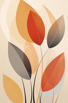 an abstract painting of leaves on a beige background