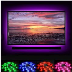 an image of a tv screen with colorful lights on the front and side, all in different colors