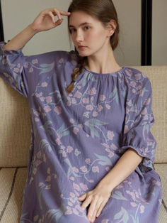 Styles:	Casual
Material:	100% Cotton
Clothing Length:	Mid-Calf
Sleeve Length:	3/4 Sleeve
Collar:	Round Neck
Pattern:	Printed
Season:	Spring/Fall

#dress #cotton #nightdress #loosedress Lavender Cotton Sleepwear For Spring, Casual Spring Sleepwear With 3/4 Sleeve, Casual 3/4 Sleeve Spring Sleepwear, Purple Sleep Tops For Spring, Casual Purple Sleepwear For Relaxation, Spring Purple Sleep Top, Purple Spring Sleep Top, Spring Purple Relaxed Fit Sleepwear, Purple Sleepwear For Spring Pajama Party