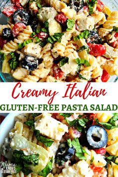 creamy italian pasta salad with olives and tomatoes