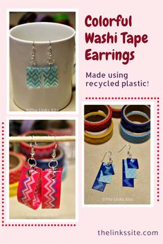 colorful washi tape earrings made using recyclied plastic by the link site