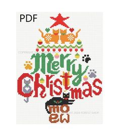 a cross stitch christmas tree with the words merry