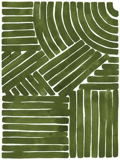 an abstract green painting with wavy lines