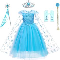 PRICES MAY VARY. Material: Princess dresses for girls dress up clothes is made of 65% Polyester, 35% Cotton. Princess dress is very comfortable, lightweight, and breathable. Shiny blue princess costume dress presents high-end quality. Design: Girls princess cosplay costume with cute design. Short sleeve girls princess dress with a shiny long cape, cape can be disassembled. Sheer mesh neckline princess dress is very cool. Princess cosplay dress makes your girl looks like as princess. Halloween Co Elsa Snowflake, Princess Elsa Dress, Frozen Elsa Dress, Elsa Cosplay, Elsa Costume, Frozen Costume, Elsa Dress, Princess Dress Up, Queen Costume