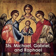 an icon with three angels and the words st michael, gabril, and raphael