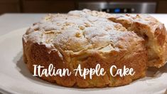 an italian apple cake on a white plate with the words italian apple cake above it