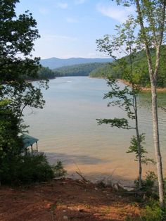 a body of water surrounded by trees and mountains