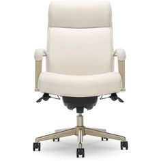 a white office chair sitting on top of a metal base