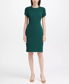 Calvin Klein - Tulip-Sleeve Sheath Dress Classic Sheath Dress, Calvin Klien, Tulip Sleeve, Review Dresses, Calvin Klein Dresses, Crepe Dress, Womens Calvin Klein, Swimwear Tops, Women's Dresses