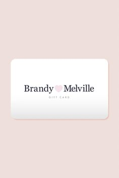 a white card with the name brandy and melville on it, against a pale pink background