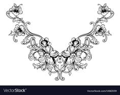 an ornate black and white design with flowers