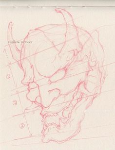 a pencil drawing of a skull on top of a piece of paper