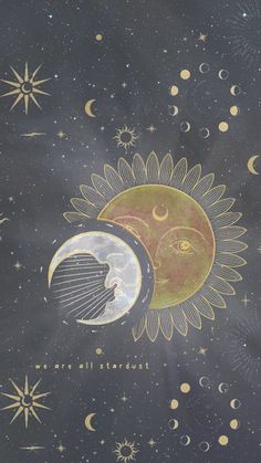 the sun and moon are depicted in this artistic painting