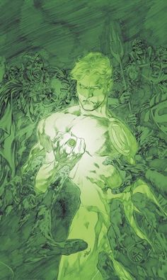 the green lantern is surrounded by other characters