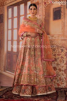 Shagun Dresses For Bride, Peach And Orange Wedding, Lehenga Wedding Dress, Deepak Perwani, Nameera By Farooq, Anarkali Bridal, Bridal Lehenga Wedding, Pakistani Bridal Lehenga, Wedding Dresses Pakistani