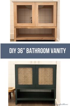 the diy bathroom vanity is made from an old cabinet