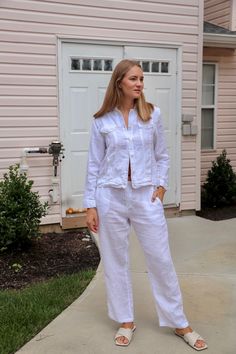 Linen blazer gift for mom - 100% European flax - pre-washed/pre-shrunk - medium weight linen - soft and comfortable - great texture and lovely wrinkles Summer Linen Blazer For Day Out, White Linen Outerwear, Casual Summer Linen Outerwear, White Linen Outerwear With Pockets, Summer Linen Long Sleeve Blazer, White Linen Summer Blazer, Long Sleeve Linen Blazer For Summer, Fitted Linen Casual Blazer, Casual Fitted Linen Blazer