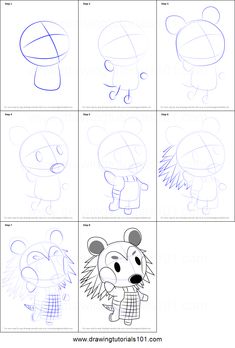 step by step instructions for how to draw an animal from the cartoon character koala