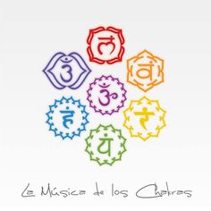 the seven chakras are arranged in different colors and sizes, including one with an om