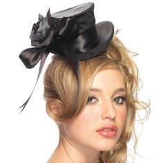 Satin Top Hat With Flower And Bow Accent Costume Piece That Has A Clip Costume Fleur, Types Of Hats For Women, Top Hat Costume, Top Hats For Women, Black Satin Top, Flower Costume, Black Top Hat, Steampunk Hat, Style Steampunk