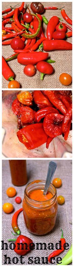 two pictures with different types of food in them and the words how to make hot sauce