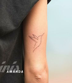 a tattoo on the arm of a person with a hummingbird in it's left arm