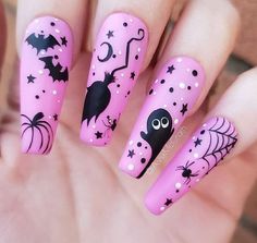 Pink Halloween Nails, Holloween Nails, Witch Nails, Unghie Nail Art, Halloween Acrylic Nails, Cute Halloween Nails, Thanksgiving Nails, Halloween Nail Designs, Halloween Nail