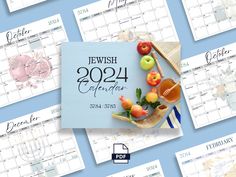 the jewish calendar is displayed with fruits and vegetables