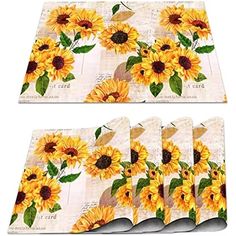 sunflowers are painted on the back of place mats