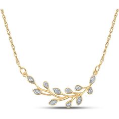 GND 10K Yellow Gold Branch Floral Necklace with Prong-Set Round Diamonds - 1/6 Carat Total Diamond Weight Necklace Drawing, Gold Branches, Floral Branch, Floral Fashion, Floral Necklace, Fine Jewelry Collection, Exquisite Design, Prong Setting, Types Of Metal