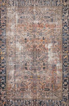 an antique rug with many different colors and patterns