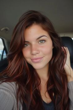 Long Dark Auburn Hair With Layers, Reddish Brown Hair Highlights, Dark Auburn Hair Tan Skin, Dark Autumn Red Hair, Auburn Hair Color With Highlights Fall, Fall Red Hair Color For Brunettes, Fall Hair For Cool Skin Tones, Low Maintenance Red Hair Color, Fall Red Brown Hair