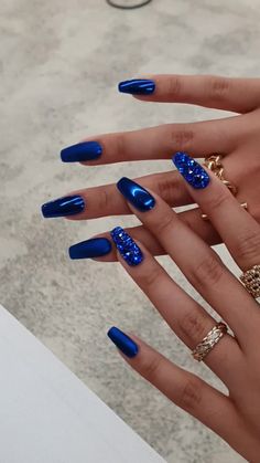 Royal Blue And Glitter Nails, Royal Blue Nails Wedding, Blue Bedazzled Nails, Royal Blue Nails And Gold, Sapphire Blue And Silver Nails, Christmas Nails Royal Blue, Navy Formal Nails, Navy Blue Formal Nails, Sparkly Nails Blue